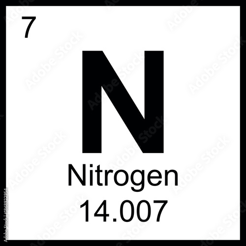 Nitrogen periodic table element chemistry symbol. Vector Nitrogen atom gas icon