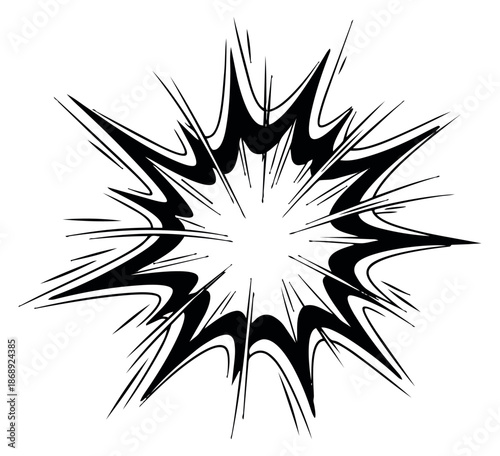 Hand drawn comic style illustration of an energy burst depicting a sudden impact for graphic design