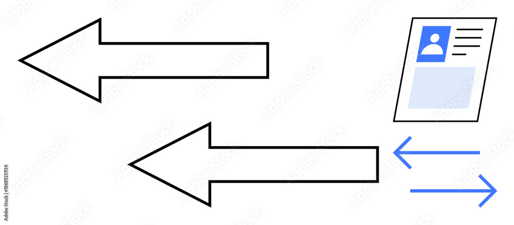 Fototapeta premium Data exchange visual. Arrows showing information flow for communication and user identity management. Data exchange critical for digital services, secure apps, and data processing. Perfect for tech