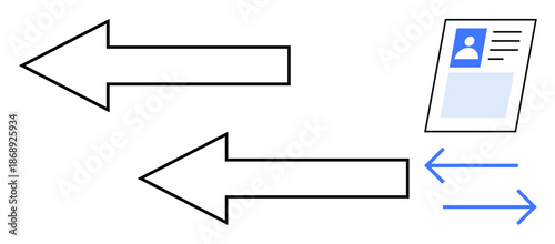 Data exchange visual. Arrows showing information flow for communication and user identity management. Data exchange critical for digital services, secure apps, and data processing. Perfect for tech