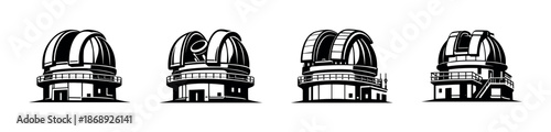 Observatory vector icons set for science and astronomy, telescope dome collection