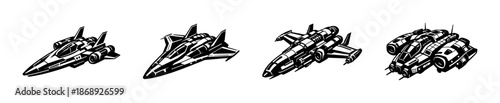 Spacecraft vector icons set with futuristic spacecraft, spaceship, intergalactic ships