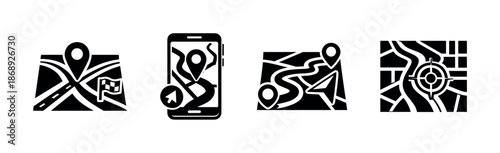 Navigation symbols set. vector icons set for maps. gps, location, and direction signs.