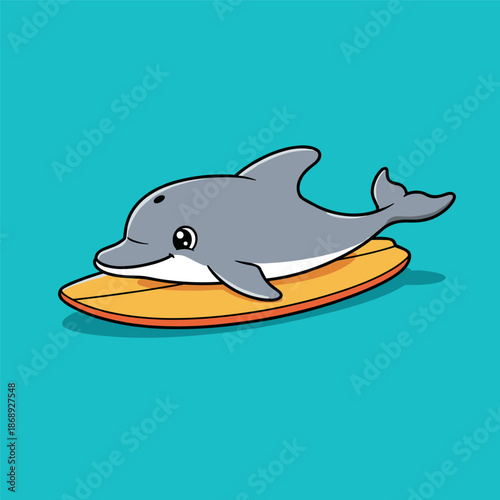 Cute cartoon sea animals like fish dolphin whale shark and bird swimming together in the blue ocean illustration