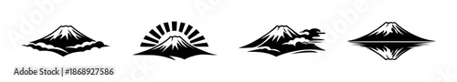 Japan mountain vector icons set: fuji silhouettes, minimal, nature symbols