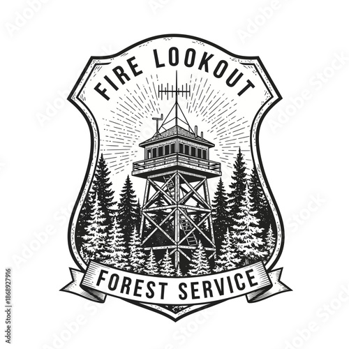 Vintage Fire Lookout Tower in a Forest Setting.