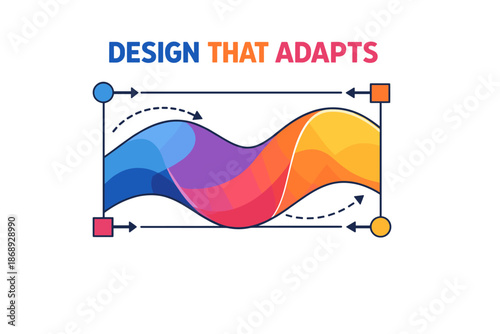 Colorful adaptive design illustration with abstract waves and geometric shapes