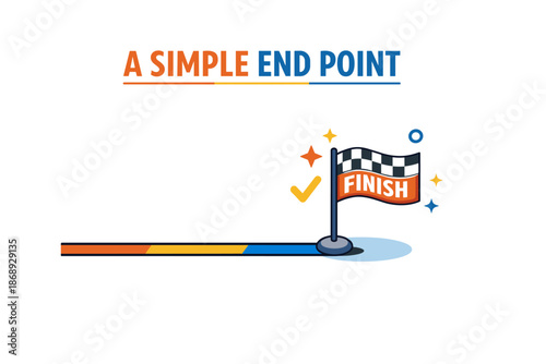 Cartoon finish line with checkered flag and inspirational text graphic