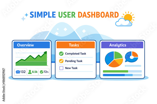 Simple user dashboard with analytics, tasks, and overview