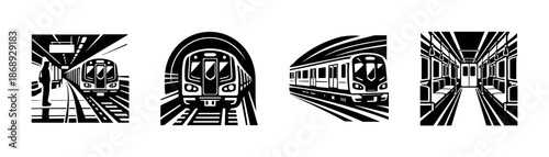Transport vector icons set: subway, train, metro illustrations