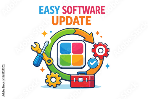 Easy software update concept with tools and gear icons