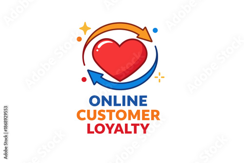 Heart symbol with arrows for online customer loyalty and engagement concept