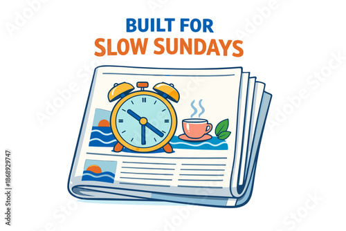 Lazy sunday morning with alarm clock and coffee on open newspaper