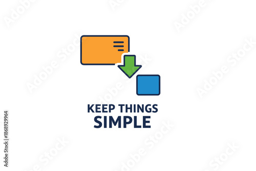 Simple workflow icon with arrow and text emphasizing minimalism