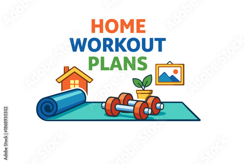 Home workout plans: dumbbells, yoga mat, and cozy setting for fitness