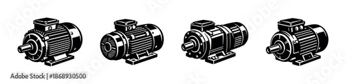 Electric motor vector icons set of industrial machinery components collection