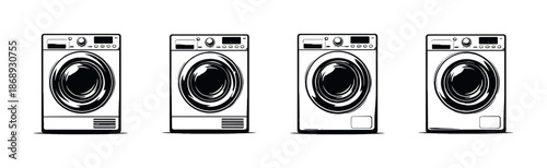 Washing machine vector icons set. home appliance symbols. laundry, dryer, washing.