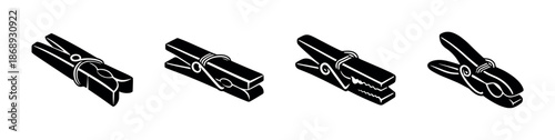Clothespin vector icons set. monochrome peg silhouettes. clothing peg symbols.