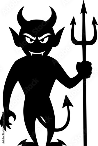 Cartoon devil holding a trident silhouette
