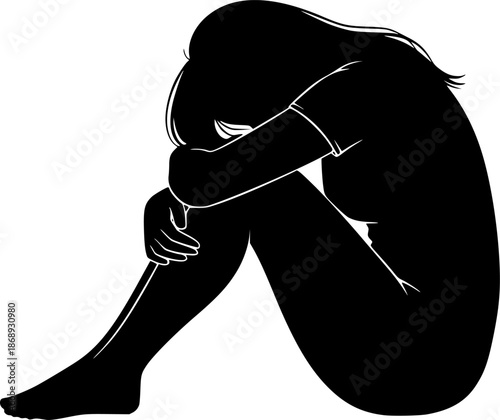 silhouette design of sitting depressed women vector art illustration
