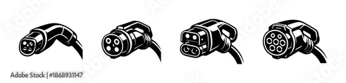 Electric vehicle charging connectors vector icons set. ev plugs and cables collection