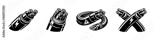 Electric power cables vector icons set. wire symbols collection for technology design
