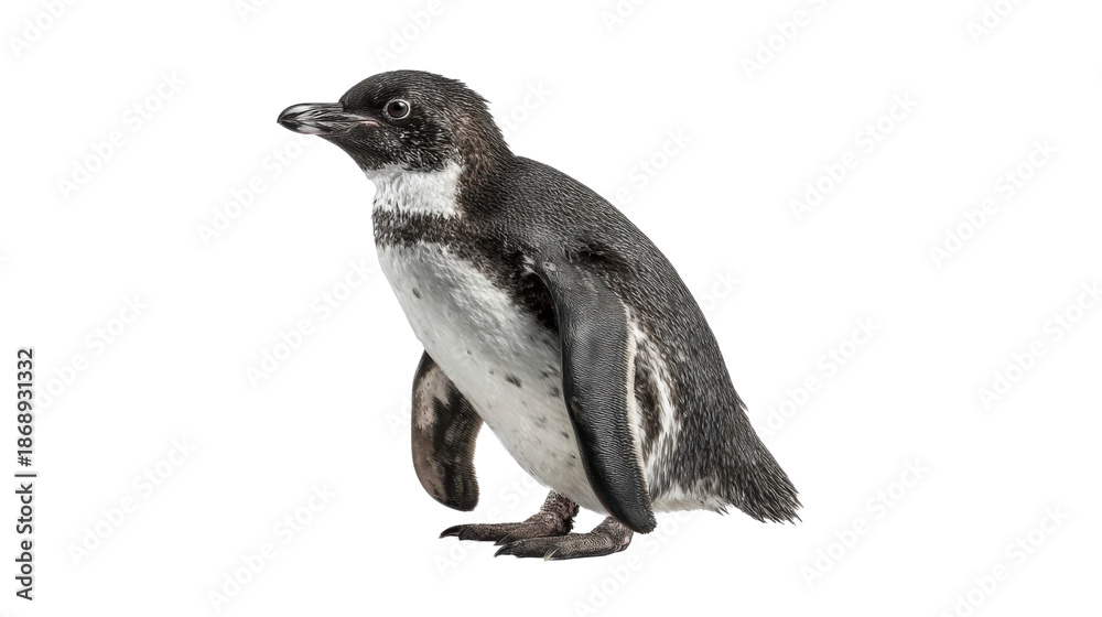 Obraz premium Galapagos penguin standing, showcasing its unique plumage and form. Animal isolated on transparent background
