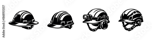 Construction helmet vector icons set: safety gear symbols for industry, hard hats