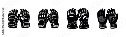 Glove vector icons set: work, winter, sports gloves collection, hand protection