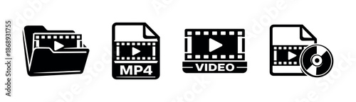 Media file management vector icons set: mp4, video, digital design symbols