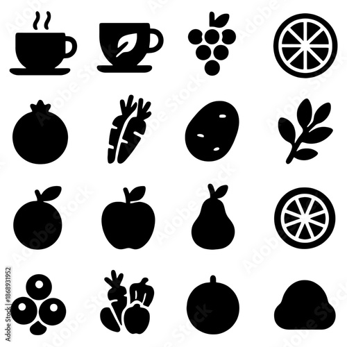 Nutritious food array: a comprehensive collection of diverse foods, promoting balanced diets and well-being. the foods are perfectly outlined in minimalist style.