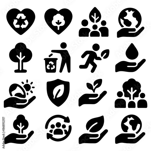 Eco Icons: A set of evocative eco icons conveys core environmental messages, promoting sustainability and conservation through diverse visual representations. 