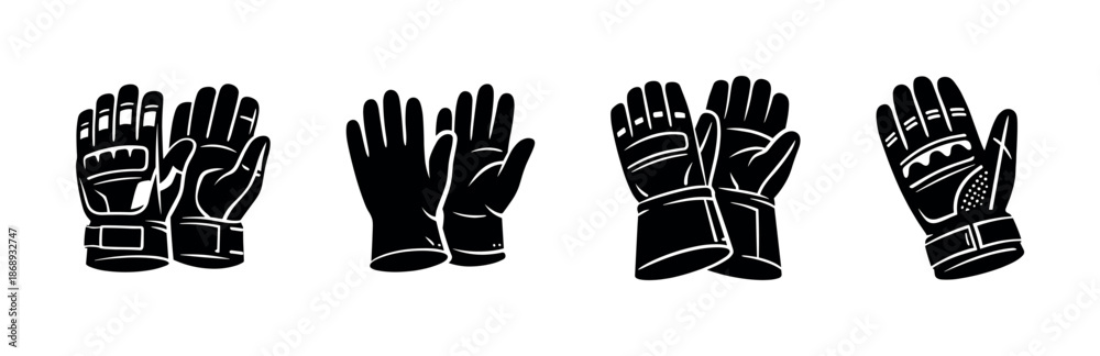 Fototapeta premium Vector icons set of hand protection gloves. safety, work, industrial, protective gear