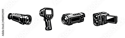 Thermal cameras vector icons set: night vision, infrared, surveillance devices