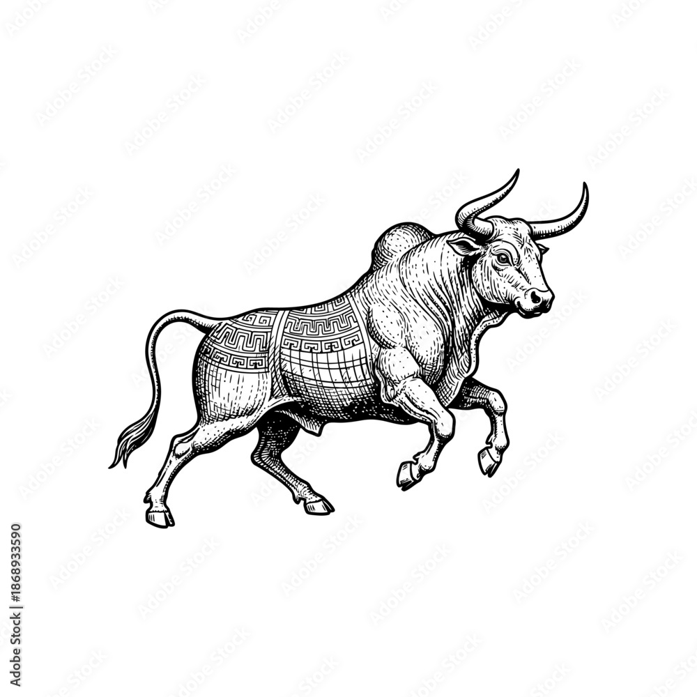 Fototapeta premium Ancient minoan bull engraving.
