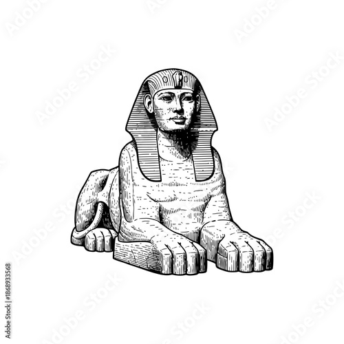 Ancient egyptian sphinx engraving.