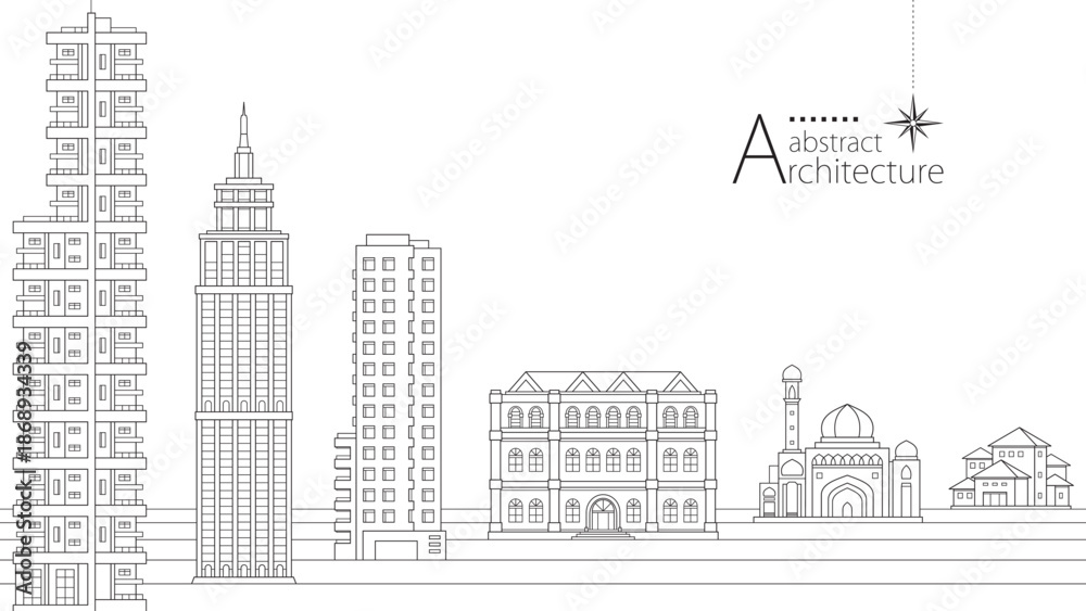 Obraz premium Abstract imaginative line drawings of urban architectural buildings.