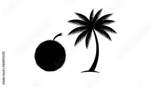 tropical coconut, palm tree silhouette
