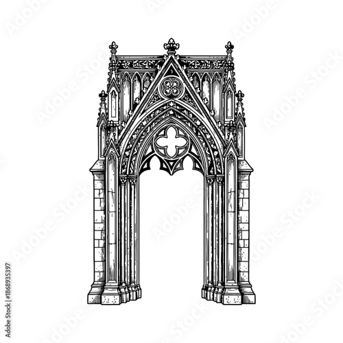 Ornate gothic archway engraving.