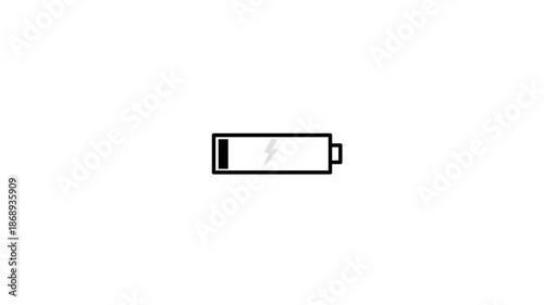 Mobile phone Low battery icon animation with flicker lightning on white background