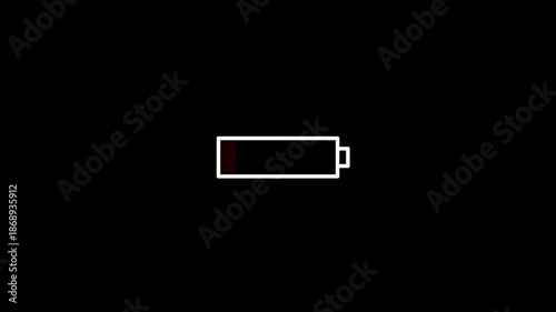 Low battery mobile phone icon animation on black background