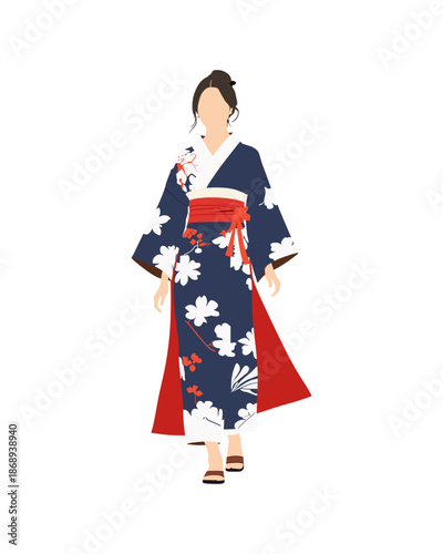 Flat vector people and illustration, woman with traditional japanese outfit