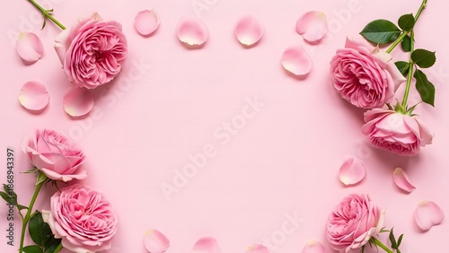 Valentine's Day: Pink Roses Frame on Pastel Background with Copy Space