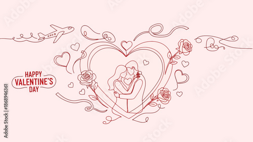 Valentine's Day Celebration, Couple, Romantic Setting, Illustration, Love, Emotions