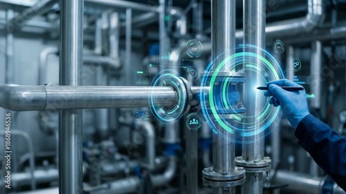 Industrial pipe and valve system with digital interface, hand in glove control technology for factory automation and monitoring environment