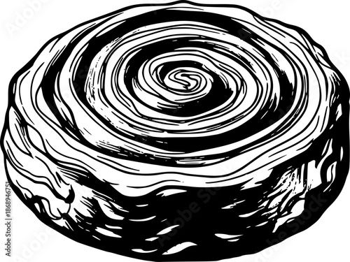 Minimalist black and white sumi-e style illustration of a kouign
