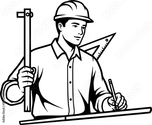Iconic depiction showcasing architect with tools in stark black
