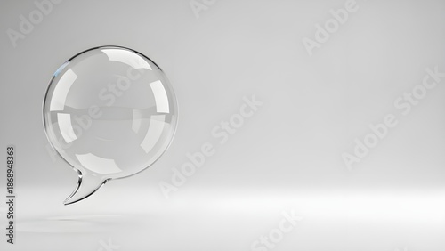 Transparent Glossy Glass Speech Bubble Floating on Gray Background