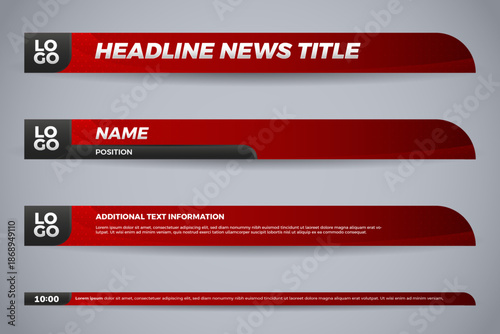 Red and Black Lower Third News Graphics with Logo and Text Layout for Broadcast and Video Editing