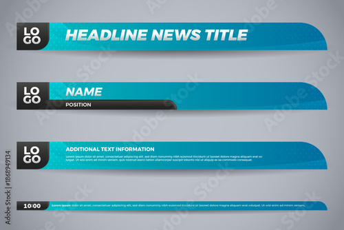 Blue and Black Lower Third News Graphics with Dotted Pattern and Logo Placeholder for Broadcast Media